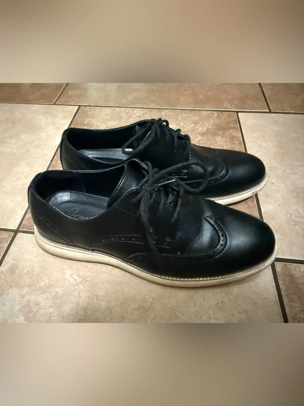 Men's Black Leather Derby Oxfords with White Sole